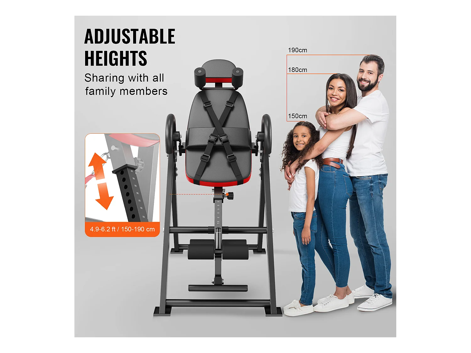 Table d'Inversion SucceBuy, Civière Dorsale de Décompression Robuste, Capacité de 136 kg, Banc d'Inversion Pliable, Rouge/Noir