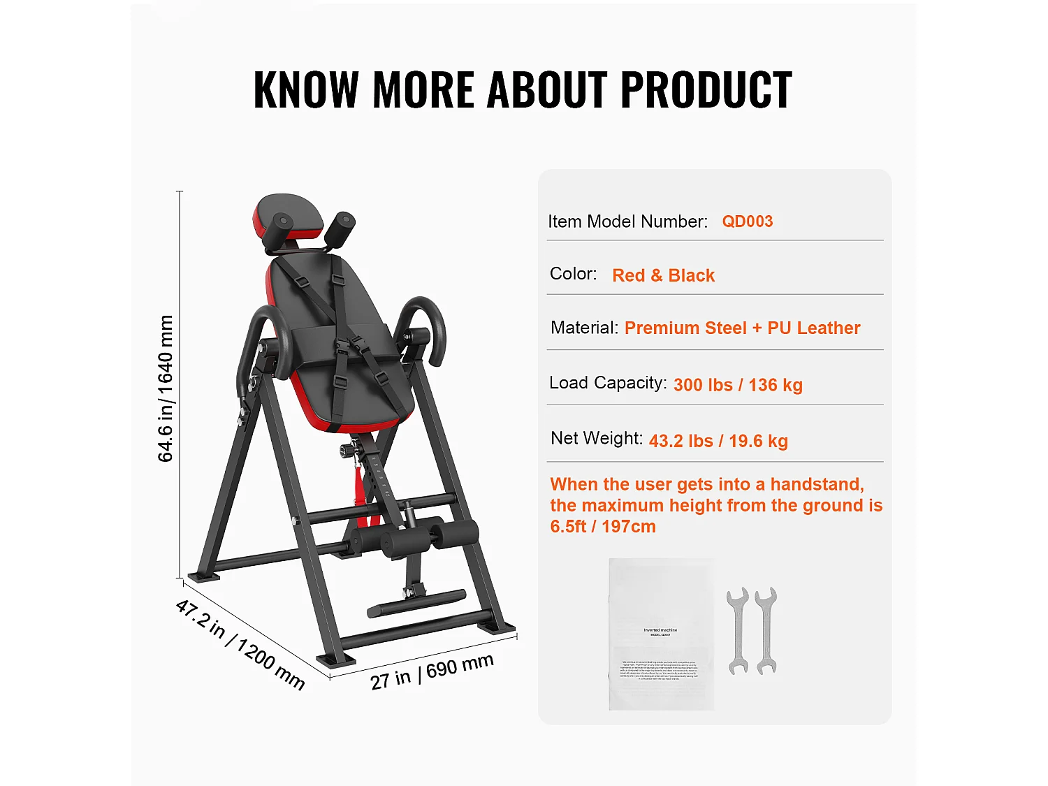 Table d'Inversion SucceBuy, Civière Dorsale de Décompression Robuste, Capacité de 136 kg, Banc d'Inversion Pliable, Rouge/Noir