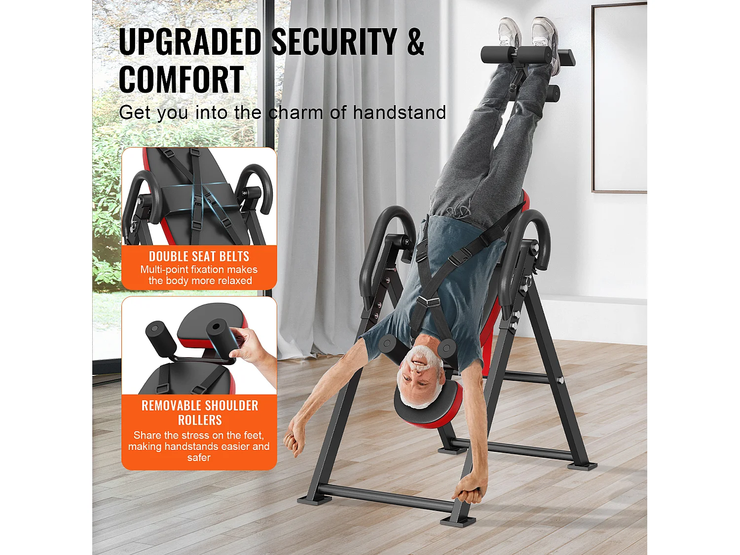 Table d'Inversion SucceBuy, Civière Dorsale de Décompression Robuste, Capacité de 136 kg, Banc d'Inversion Pliable, Rouge/Noir