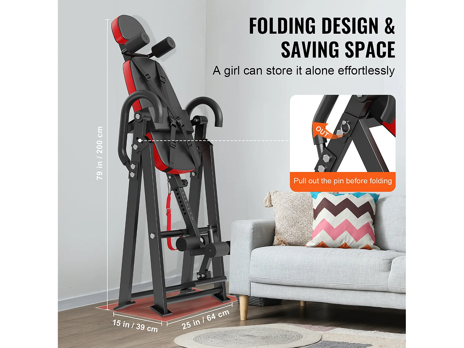 Table d'Inversion SucceBuy, Civière Dorsale de Décompression Robuste, Capacité de 136 kg, Banc d'Inversion Pliable, Rouge/Noir