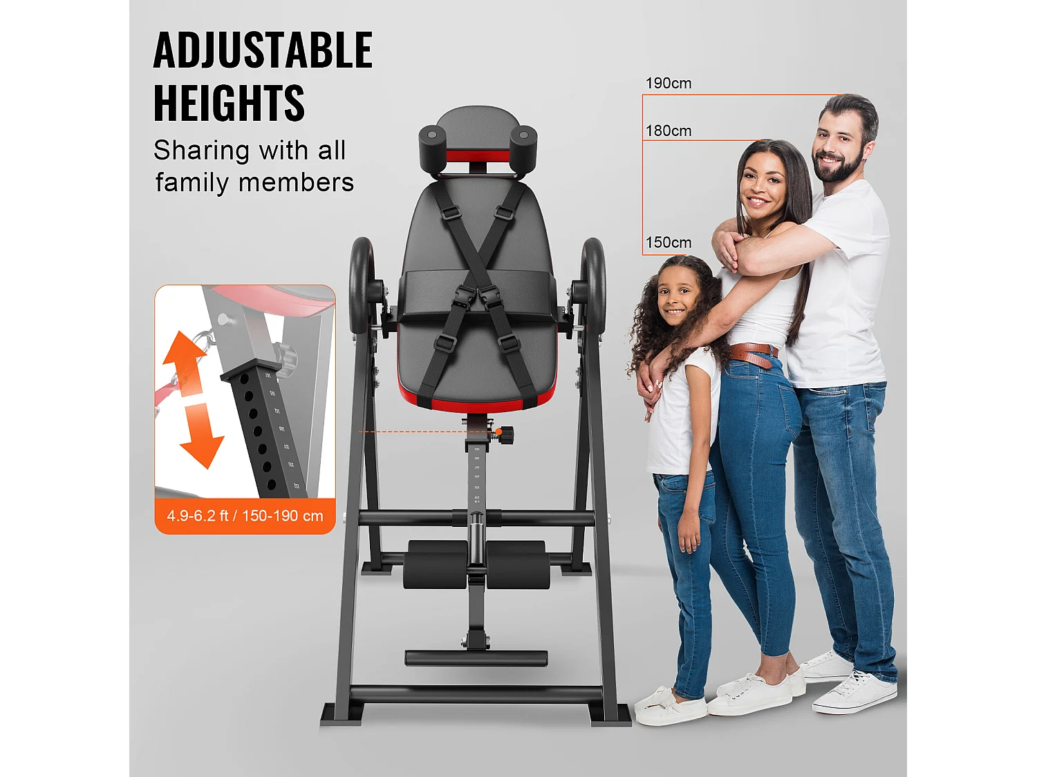 Table d'Inversion SucceBuy, Civière Dorsale de Décompression Robuste, Capacité de 136 kg, Banc d'Inversion Pliable, Rouge/Noir