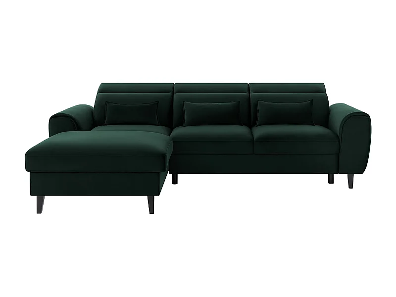 Canapé d'angle convertible velours appuis-tête réglables ASTORIA - Coffre et pieds bois noir-Vert foncé-angle gauche