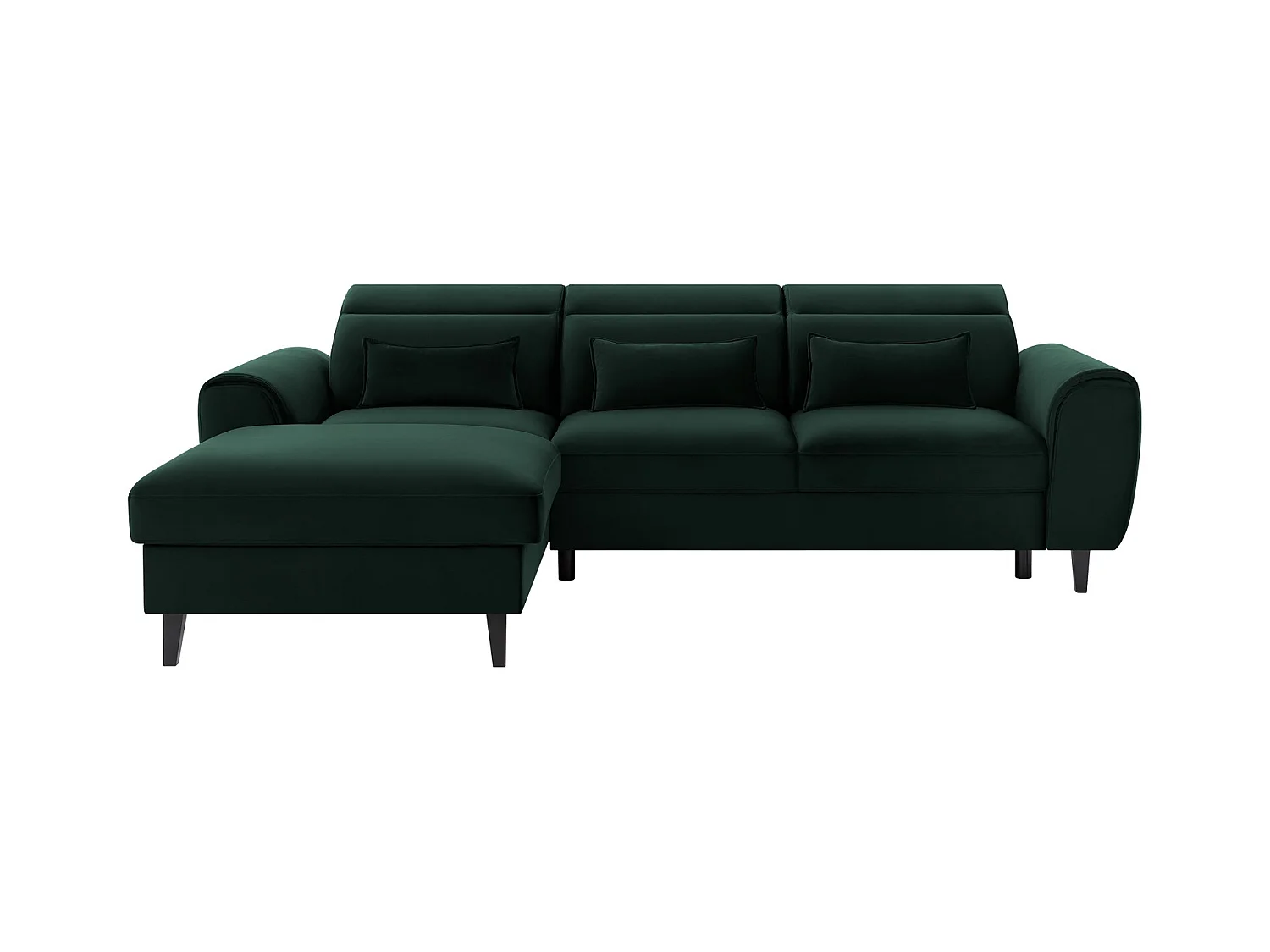 Canapé d'angle convertible velours appuis-tête réglables ASTORIA - Coffre et pieds bois noir-Vert foncé-angle gauche