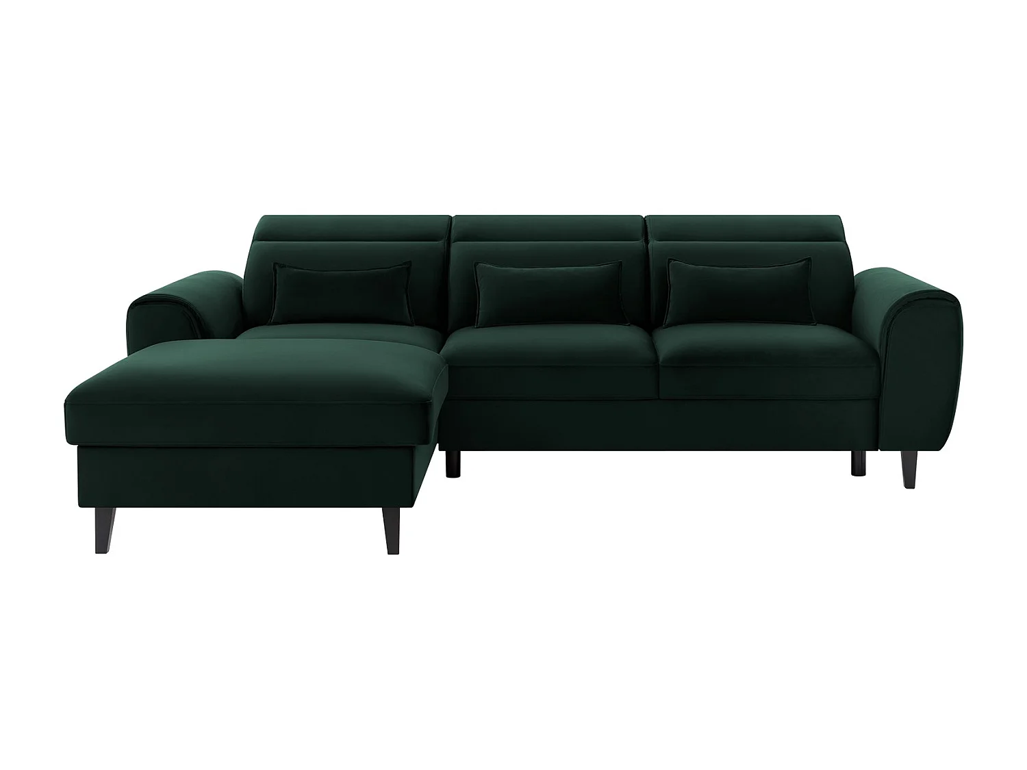 Canapé d'angle convertible velours appuis-tête réglables ASTORIA - Coffre et pieds bois noir-Vert foncé-angle gauche