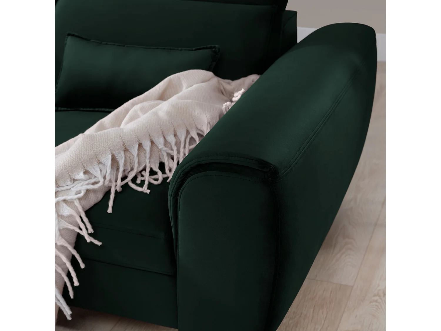 Canapé d'angle convertible velours appuis-tête réglables ASTORIA - Coffre et pieds bois noir-Vert foncé-angle gauche