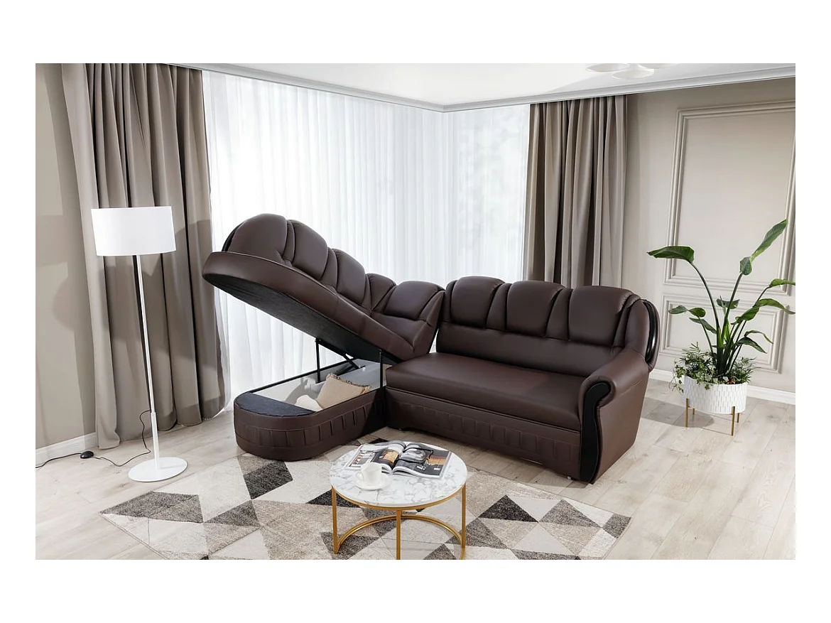 Canapé d'angle convertible avec rangement en simili cuir Majesté-Marron-angle gauche