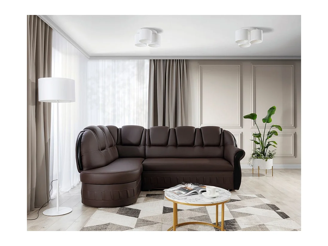 Canapé d'angle convertible avec rangement en simili cuir Majesté-Marron-angle gauche