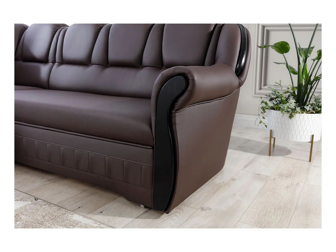 Canapé d'angle convertible avec rangement en simili cuir Majesté-Marron-angle gauche