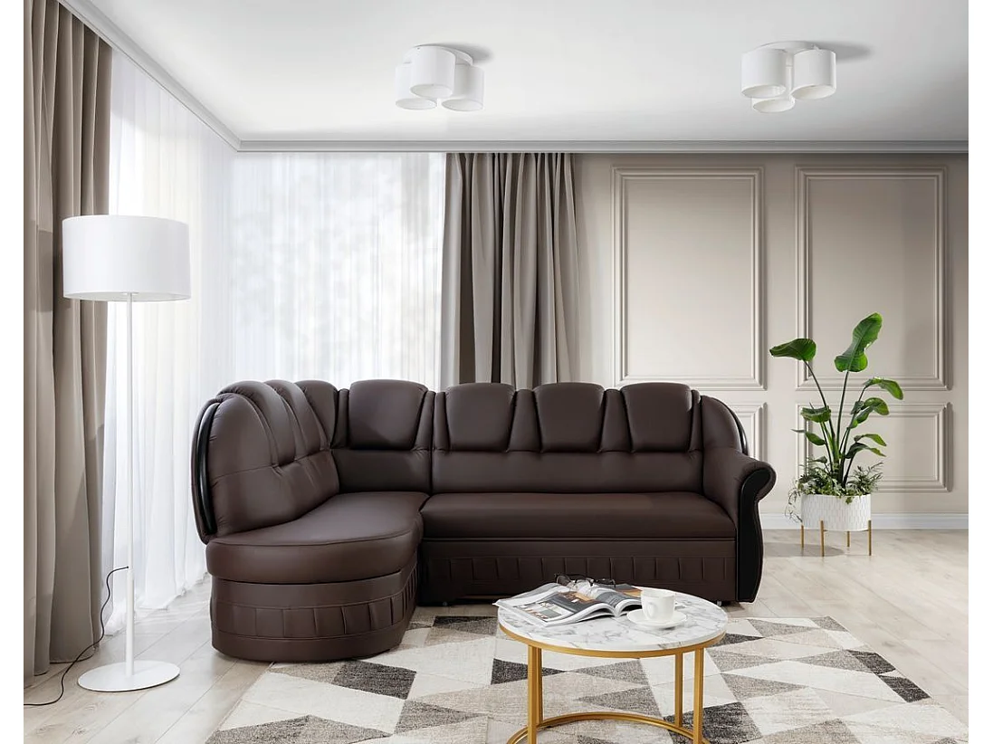 Canapé d'angle convertible avec rangement en simili cuir Majesté-Marron-angle gauche