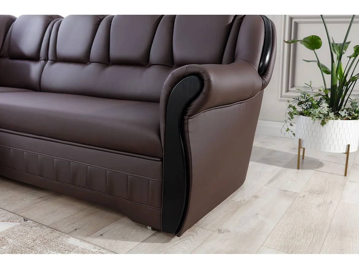 Canapé d'angle convertible avec rangement en simili cuir Majesté-Marron-angle gauche