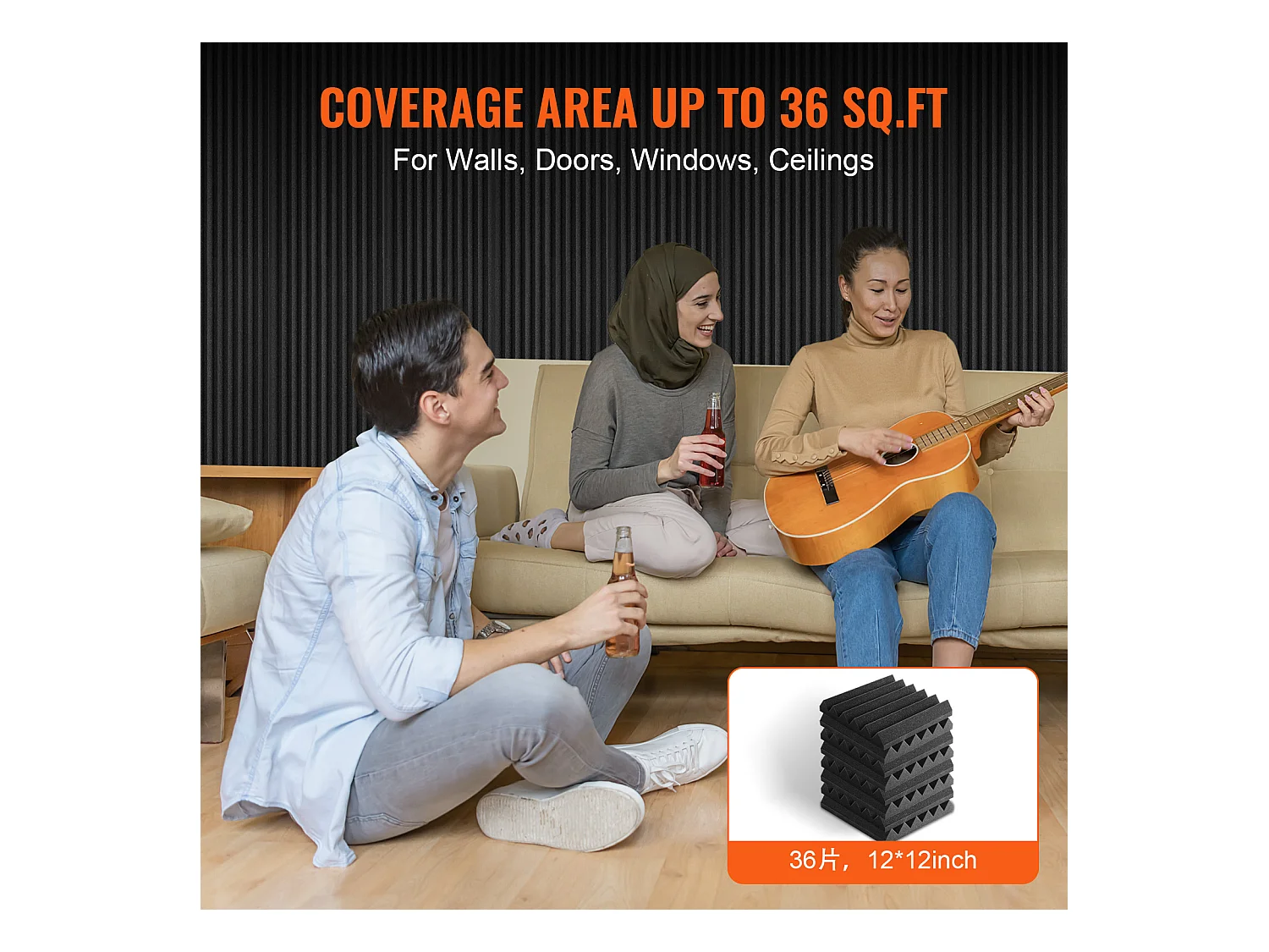 Panneaux en Mousse Acoustique SucceBuy Lot de 36 Panneaux en Mousse Acoustique 30.48 x 30.48 x 5.08 cm pour Studio