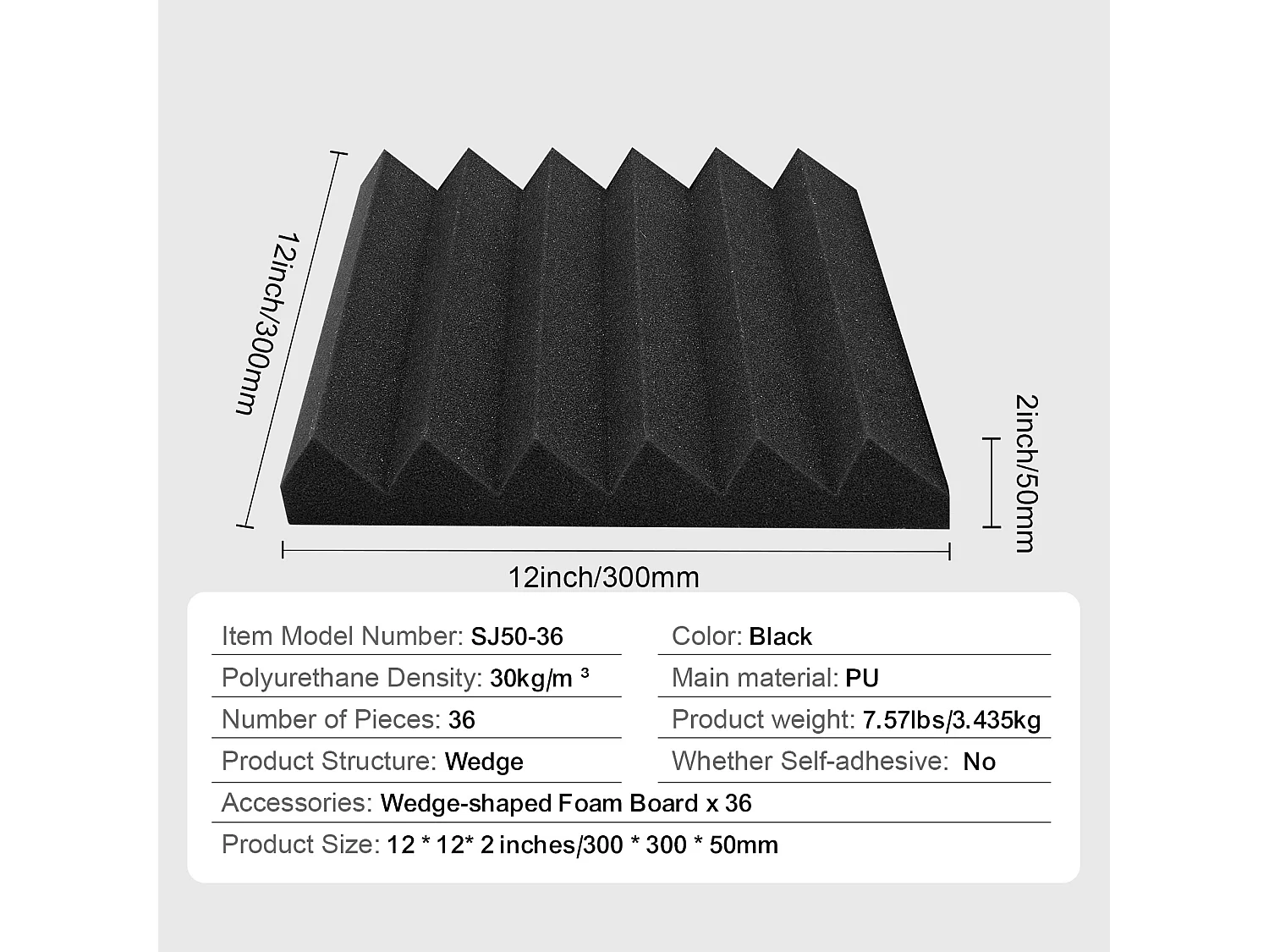 Panneaux en Mousse Acoustique SucceBuy Lot de 36 Panneaux en Mousse Acoustique 30.48 x 30.48 x 5.08 cm pour Studio