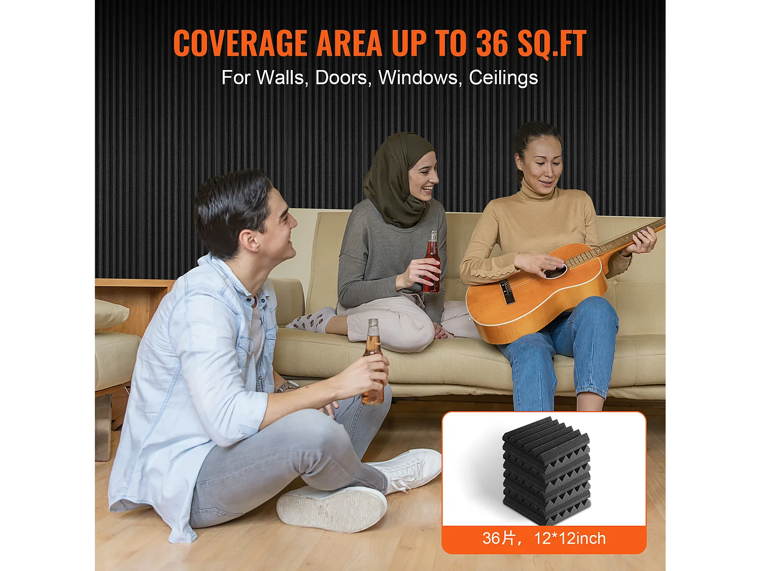 Panneaux en Mousse Acoustique SucceBuy Lot de 36 Panneaux en Mousse Acoustique 30.48 x 30.48 x 5.08 cm pour Studio