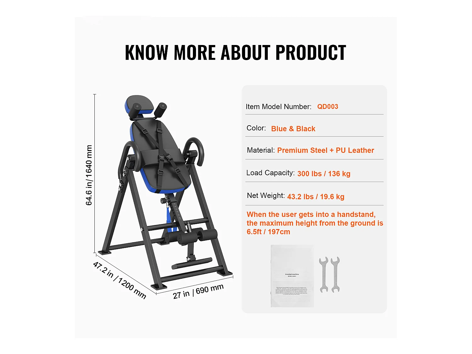 Table d'Inversion SucceBuy Capacité de 136 kg, Équipement de Musculation Pliable, Bleu/Noir