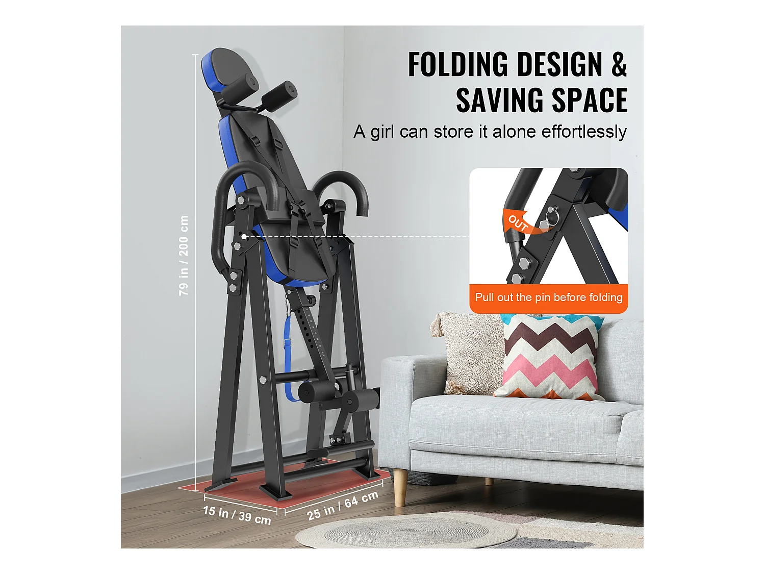 Table d'Inversion SucceBuy Capacité de 136 kg, Équipement de Musculation Pliable, Bleu/Noir