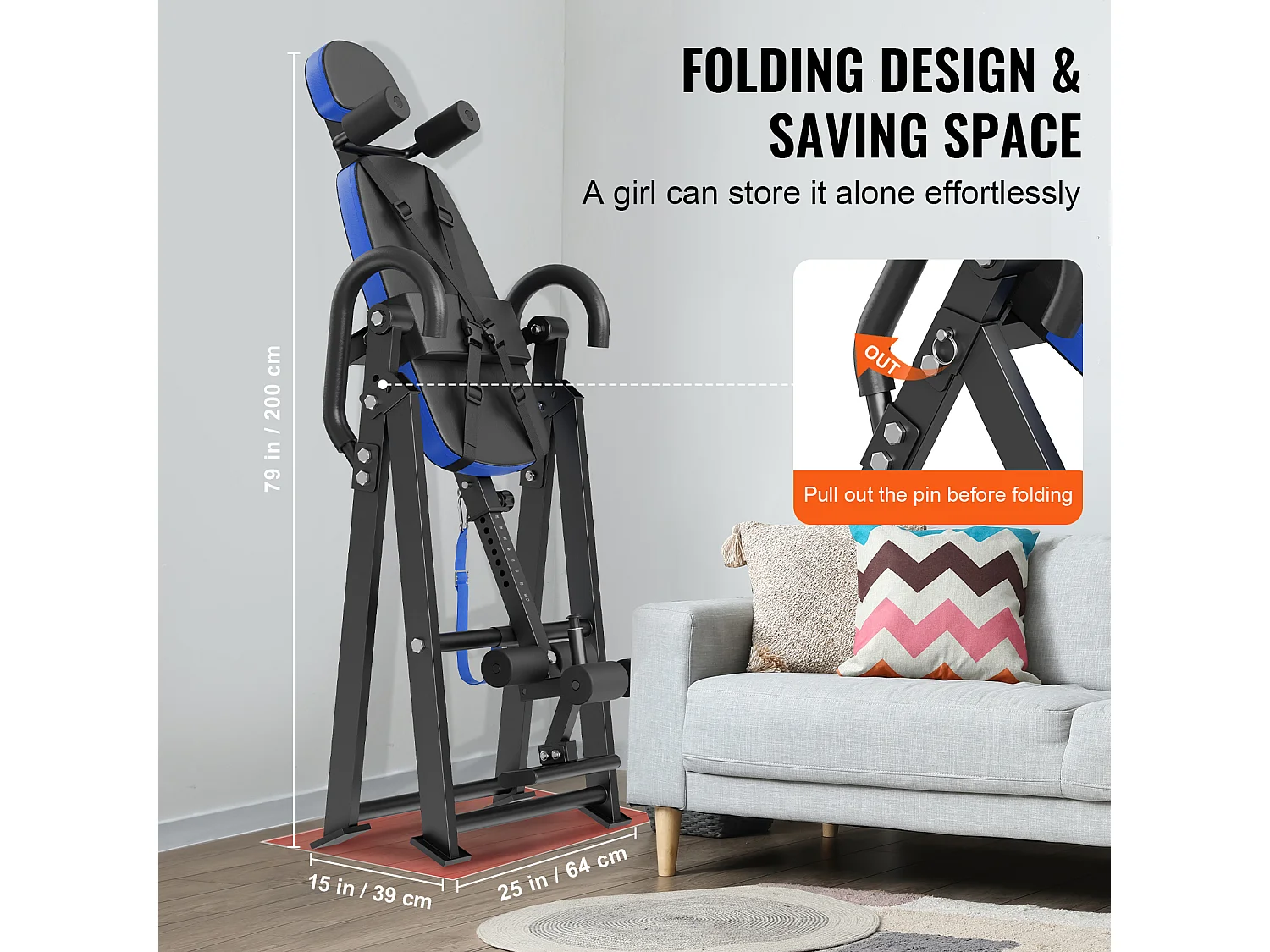 Table d'Inversion SucceBuy Capacité de 136 kg, Équipement de Musculation Pliable, Bleu/Noir