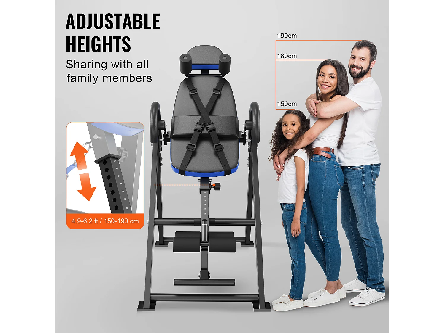 Table d'Inversion SucceBuy Capacité de 136 kg, Équipement de Musculation Pliable, Bleu/Noir