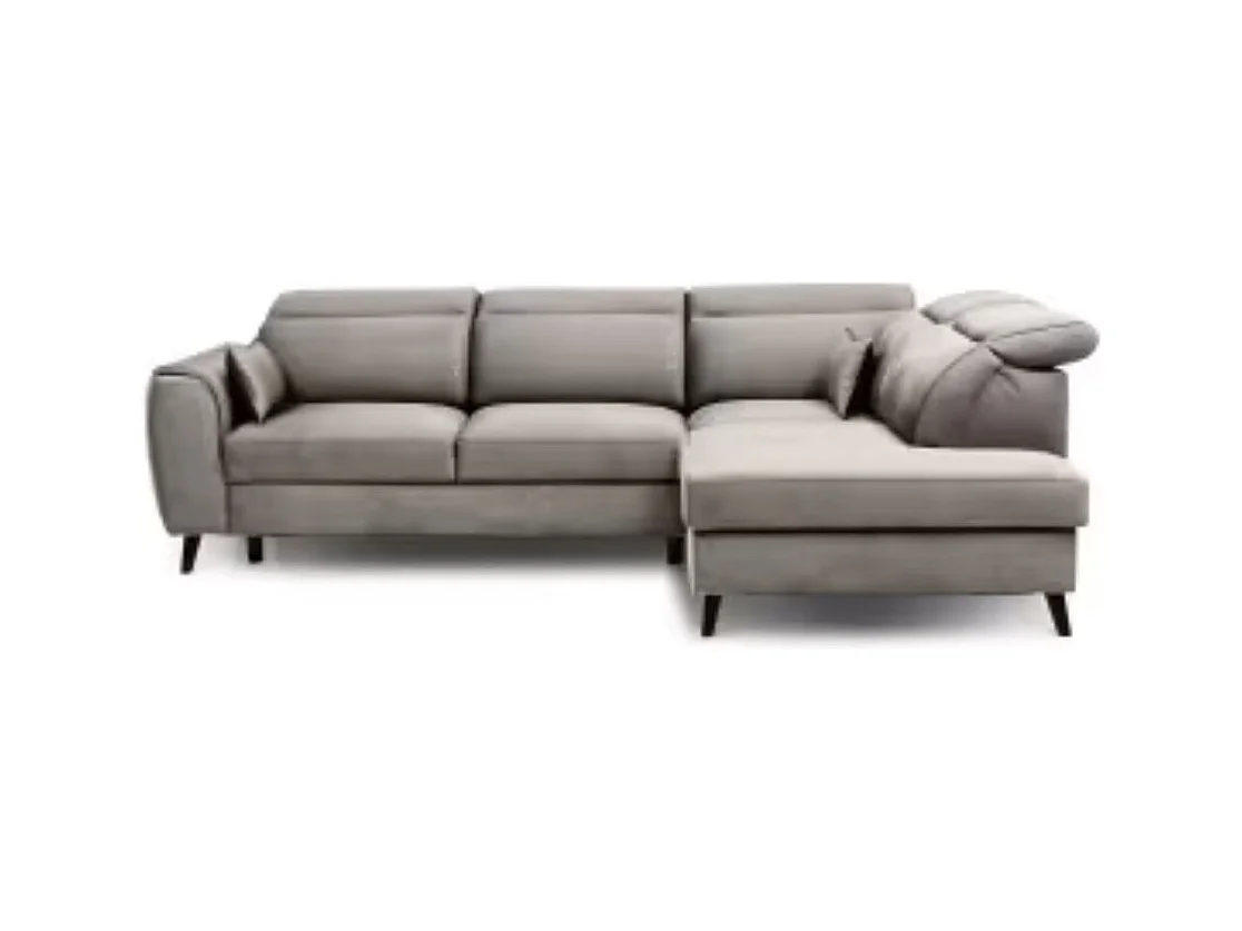 Canapé d'angle convertible avec rangement velours NOBLESSE - Pieds bois noir-Gris taupe-angle droit