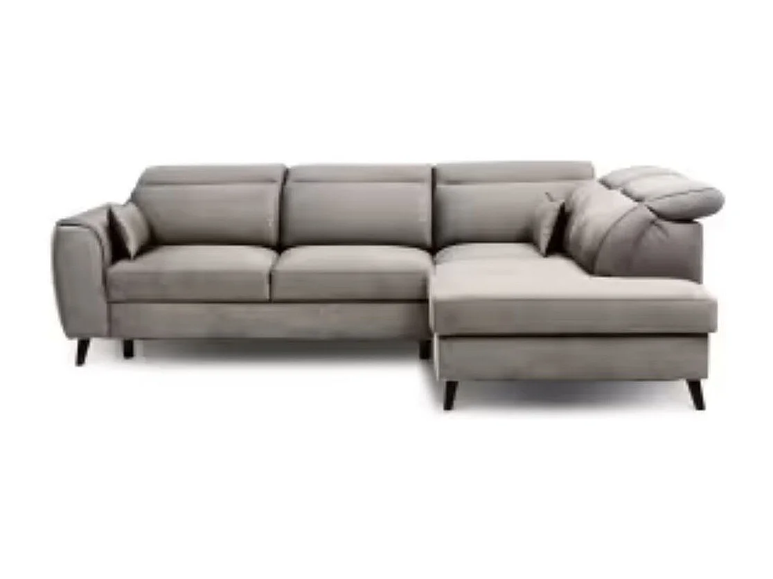 Canapé d'angle convertible avec rangement velours NOBLESSE - Pieds bois noir-Gris taupe-angle droit