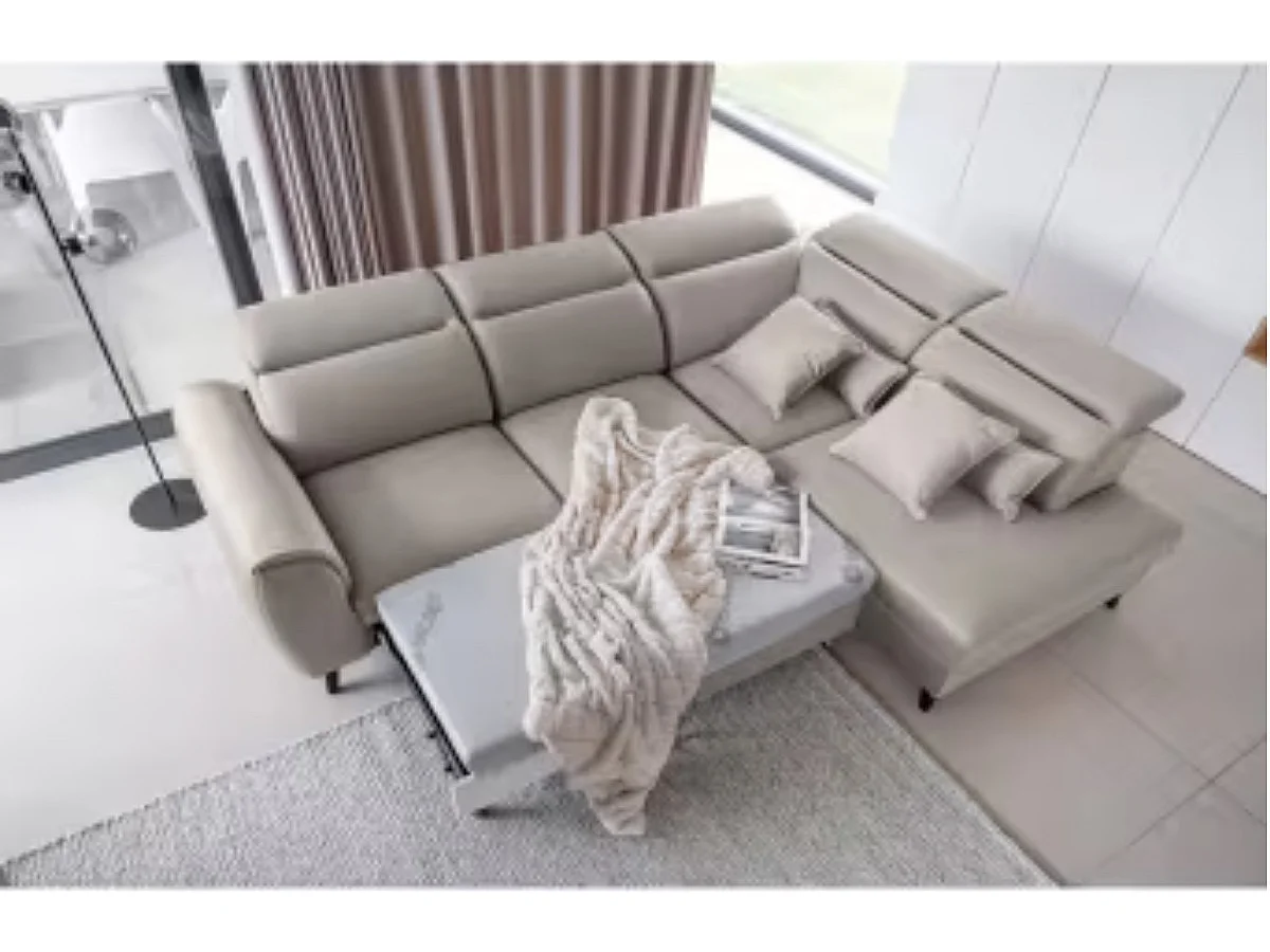 Canapé d'angle convertible avec rangement velours NOBLESSE - Pieds bois noir-Gris taupe-angle droit