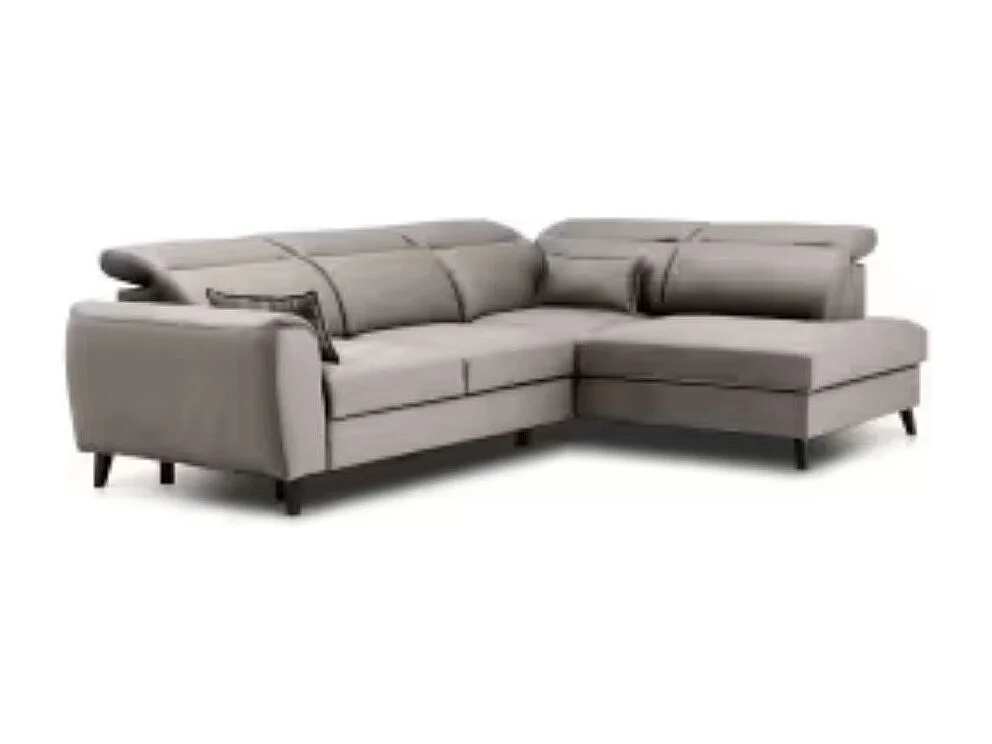 Canapé d'angle convertible avec rangement velours NOBLESSE - Pieds bois noir-Gris taupe-angle droit