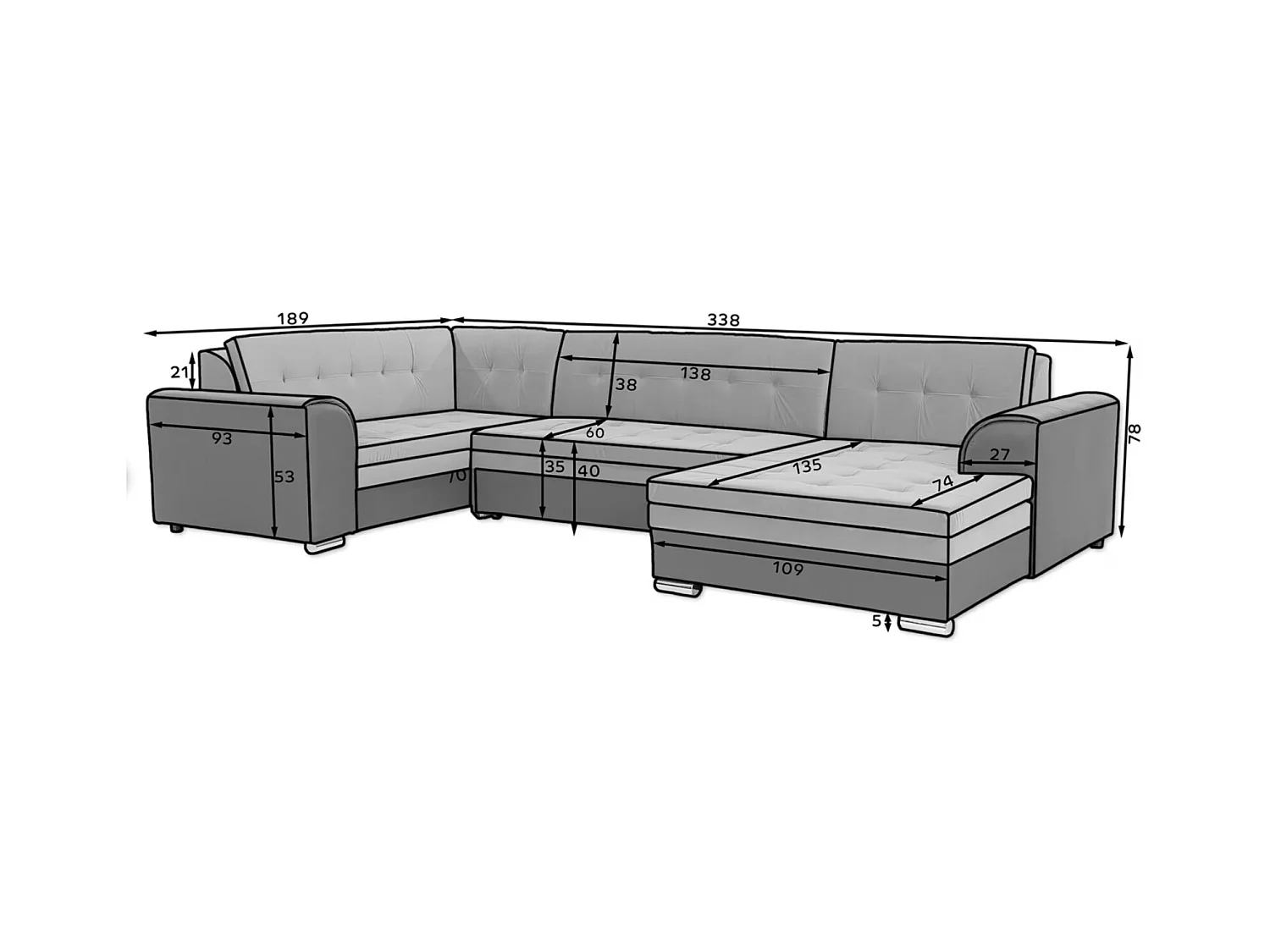 DIANO fluwelen panoramische slaapbank-Kleur Lichtgrijs/grijs-Dagbed Naar links