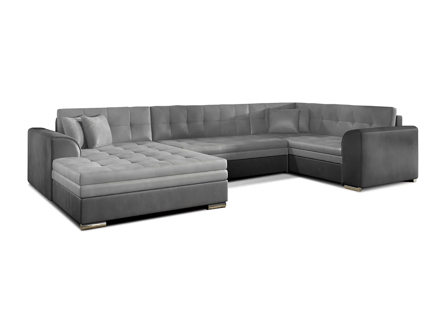 Canapé panoramique convertible DIANO velours-Gris clair/Gris-Méridienne A gauche