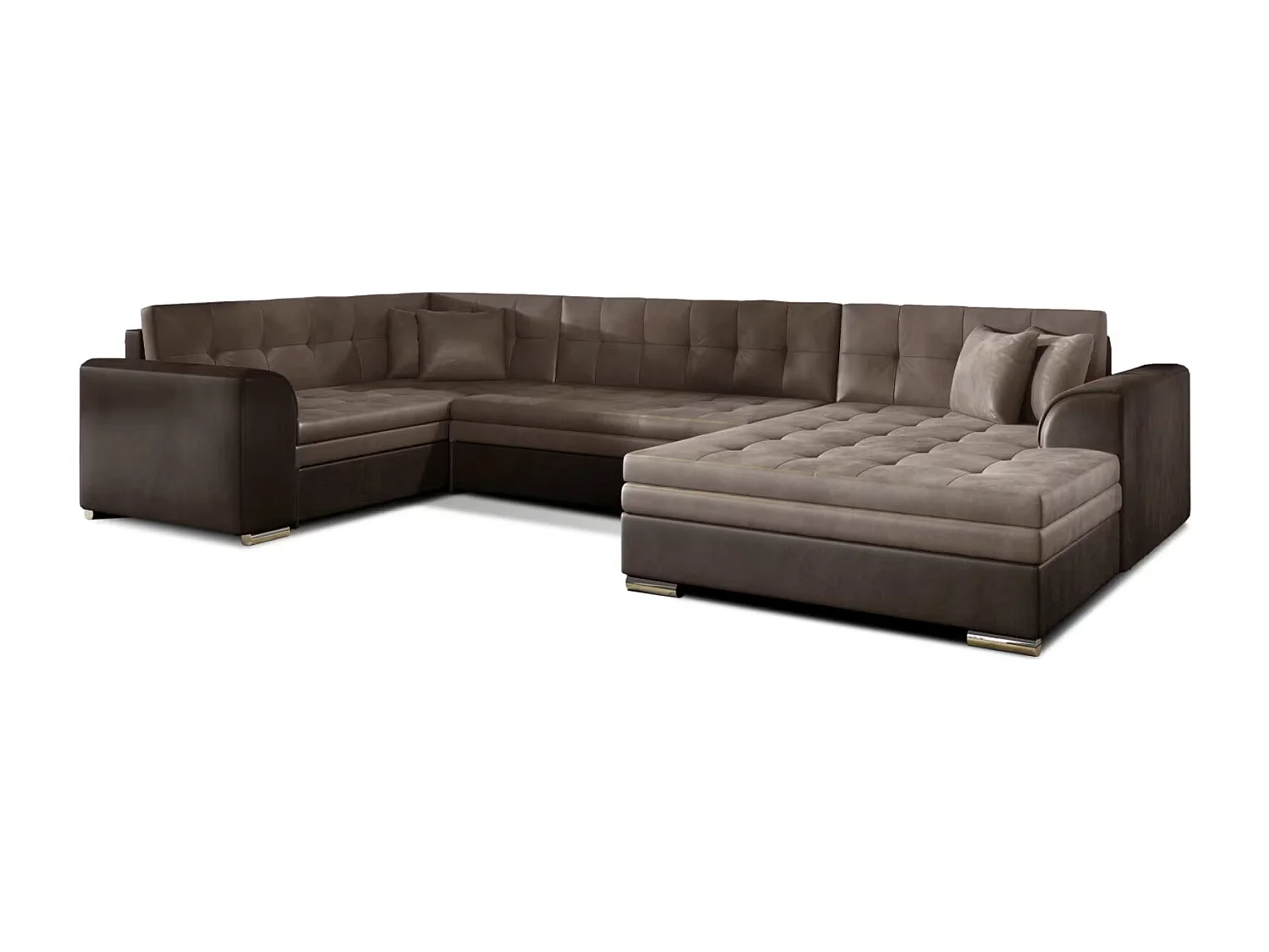 Canapé panoramique convertible DIANO velours-Gris clair/Gris-Méridienne A gauche