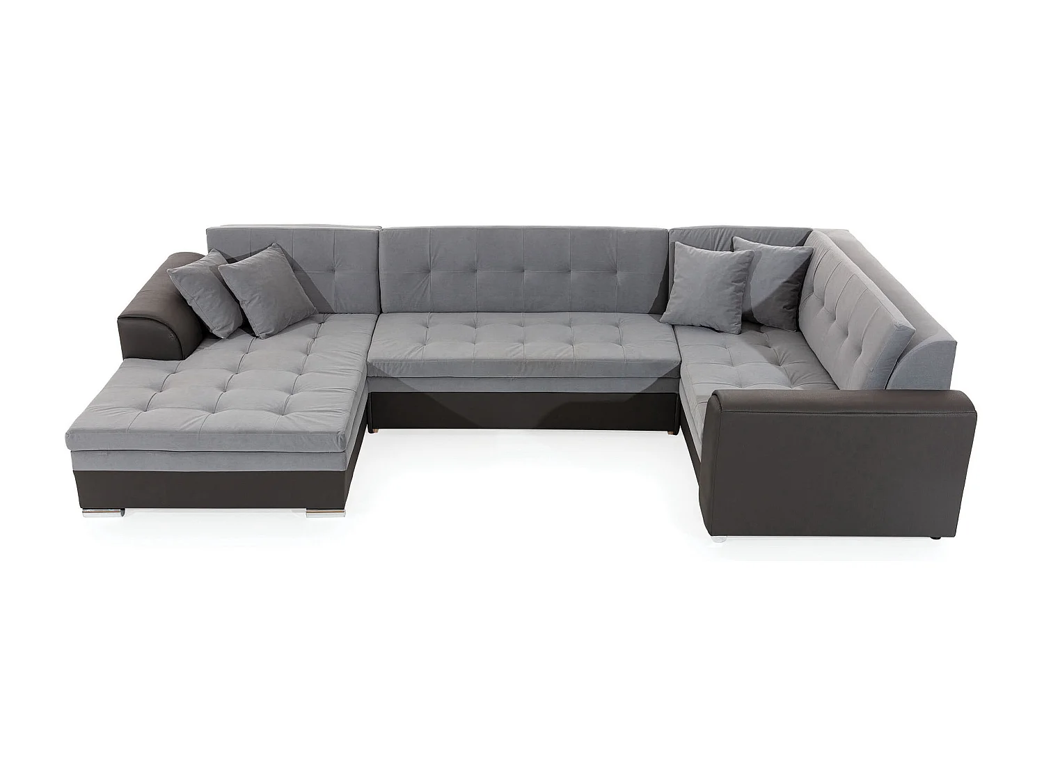 Canapé panoramique convertible DIANO velours-Gris clair/Gris-Méridienne A gauche