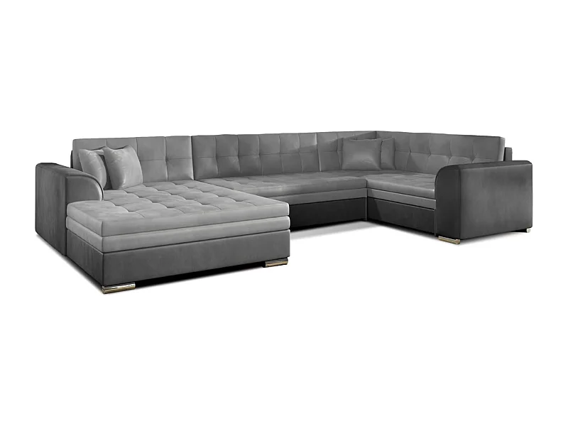 Canapé panoramique convertible DIANO velours-Gris clair/Gris-Méridienne A gauche