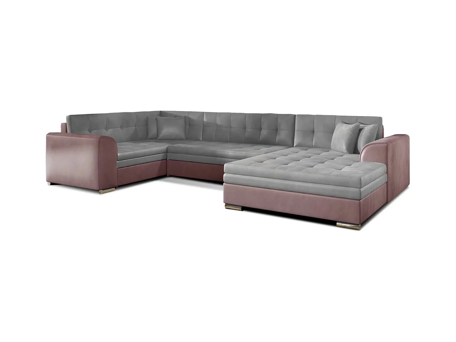 Canapé panoramique convertible DIANO velours-Rose/Gris clair-Méridienne A droite