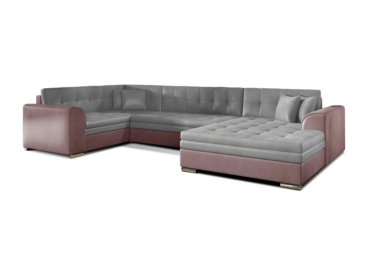 Canapé panoramique convertible DIANO velours-Rose/Gris clair-Méridienne A droite