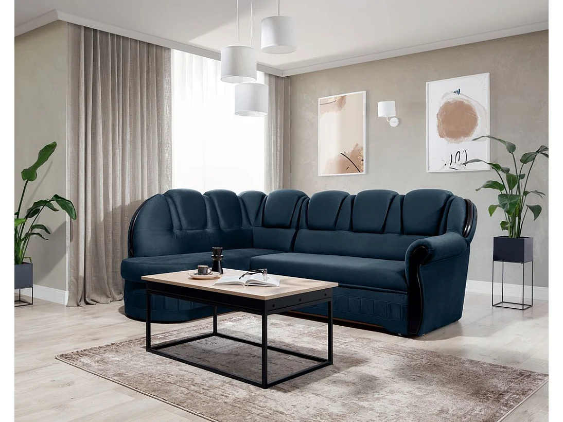 Canapé d'angle convertible avec rangement en velours Majesté-Bleu foncé-angle gauche