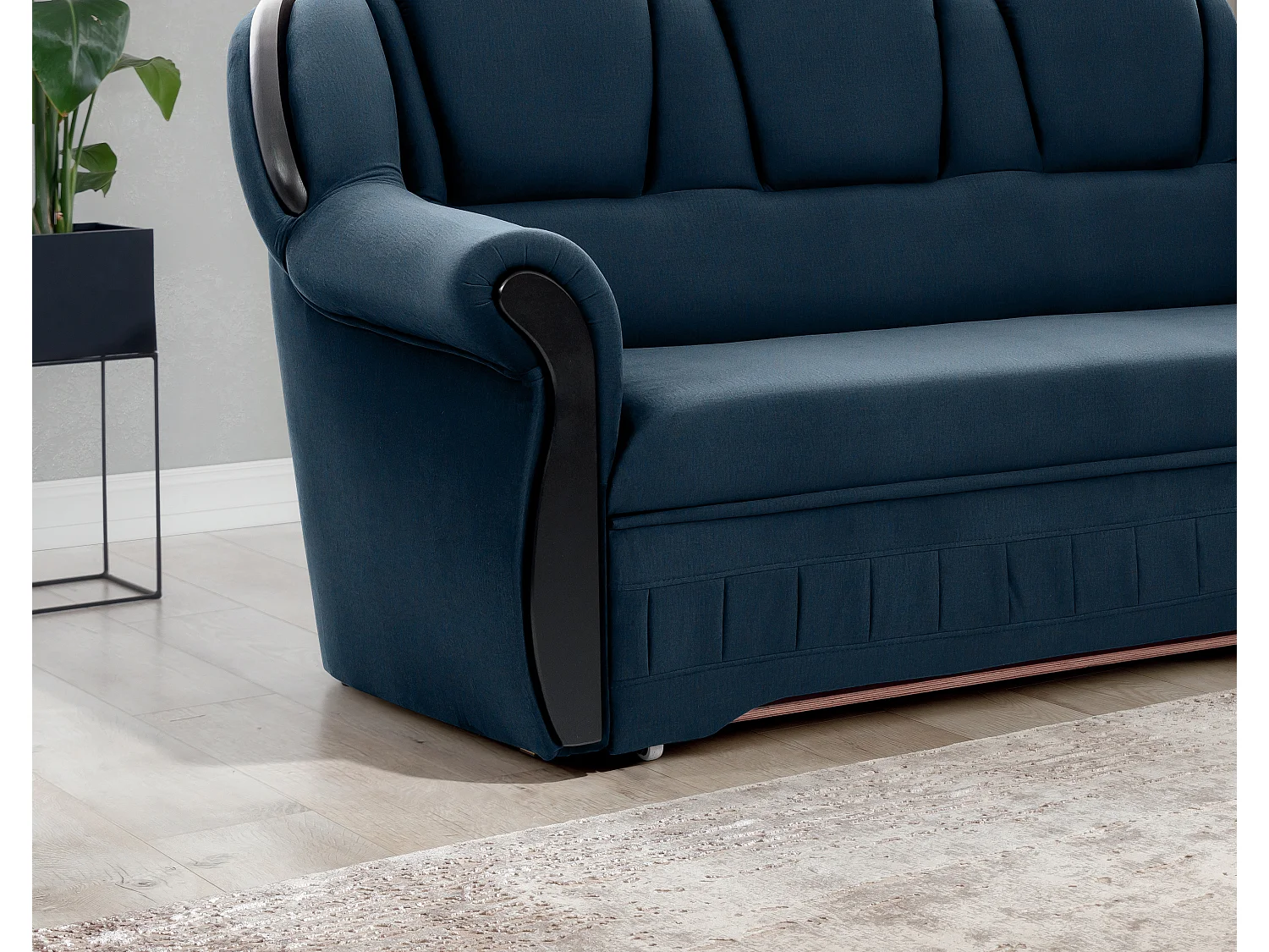 Canapé d'angle convertible avec rangement en velours Majesté-Bleu foncé-angle gauche