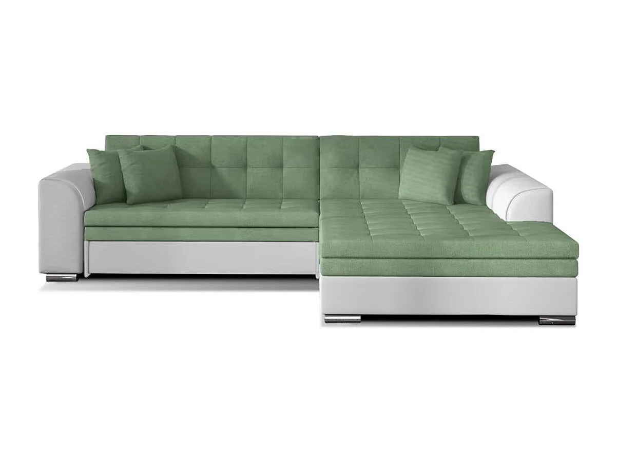 Canapé d'angle convertible tissu et simili LOOKA - Pieds métal chromé-Blanc/Vert clair-angle droit