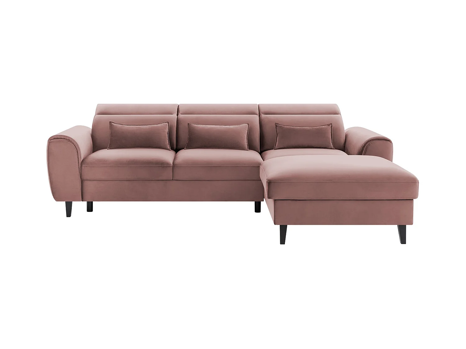 Canapé d'angle convertible velours appuis-tête réglables ASTORIA - Coffre et pieds bois noir-Rose clair-angle droit