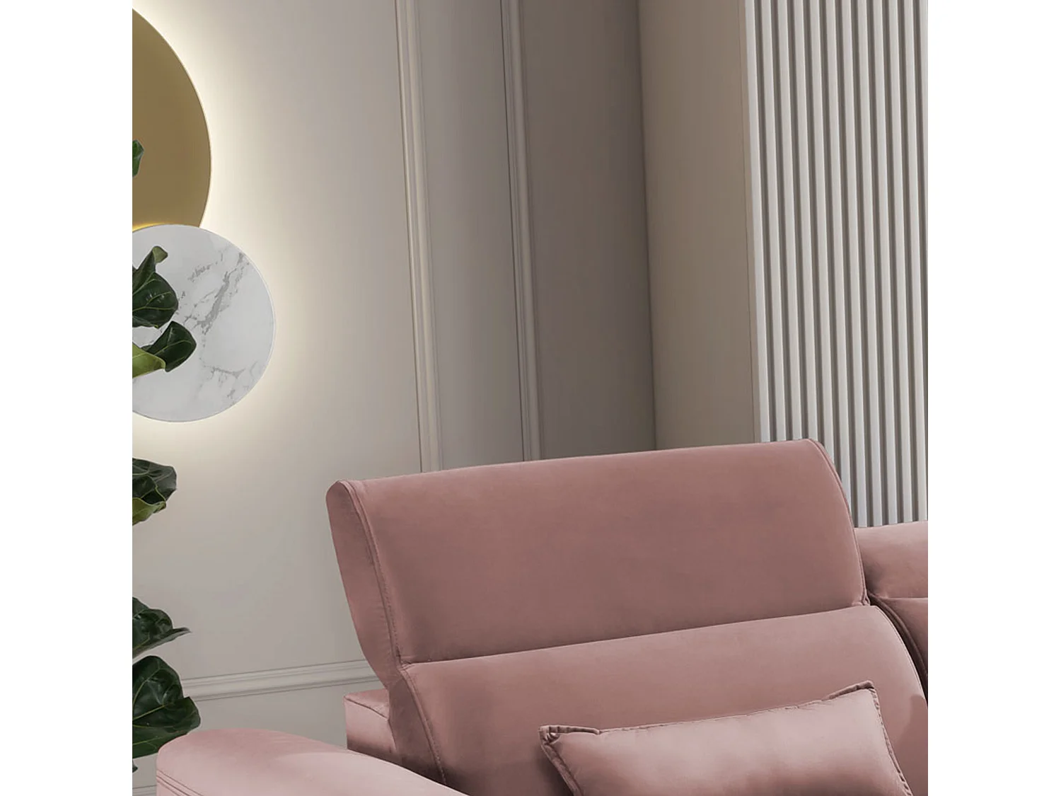 Canapé d'angle convertible velours appuis-tête réglables ASTORIA - Coffre et pieds bois noir-Rose clair-angle droit