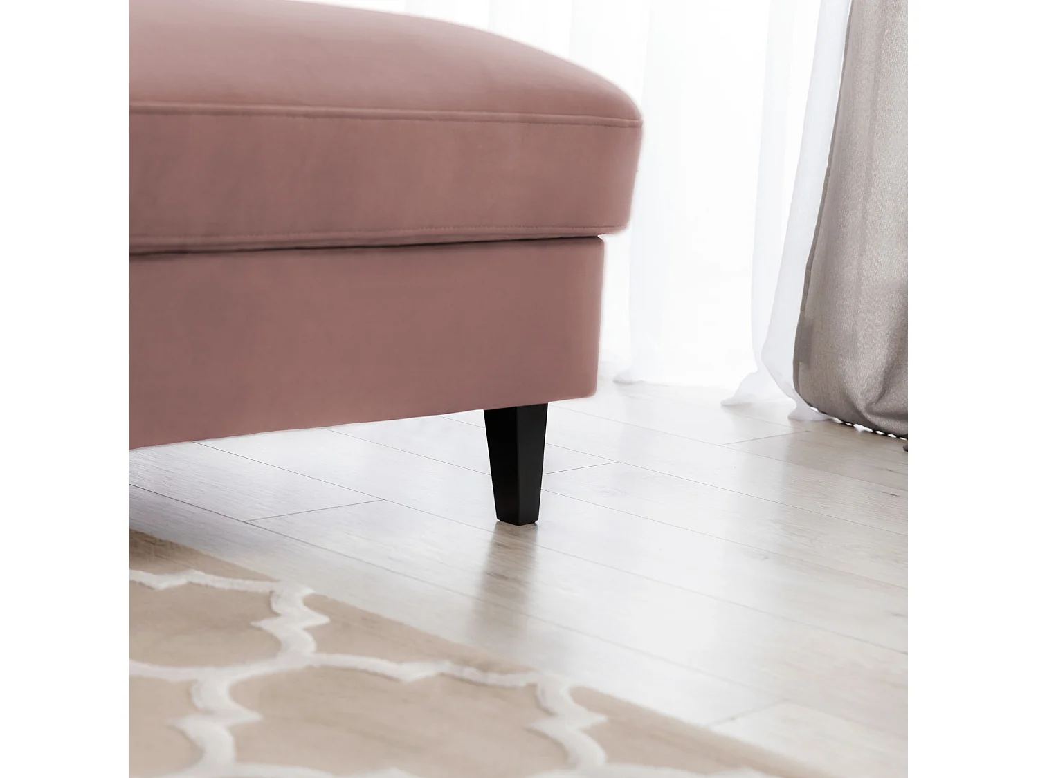 Canapé d'angle convertible velours appuis-tête réglables ASTORIA - Coffre et pieds bois noir-Rose clair-angle droit