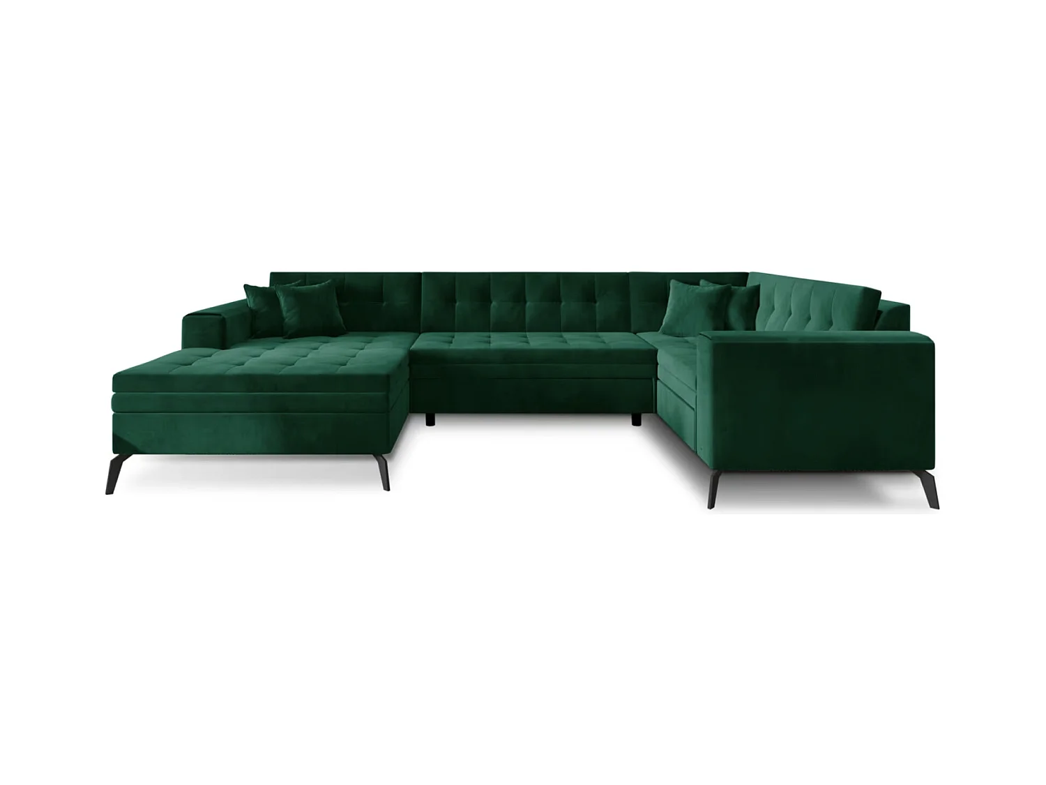 Canapé panoramique convertible BONTY velours matelassé-Vert épinard-Méridienne A gauche