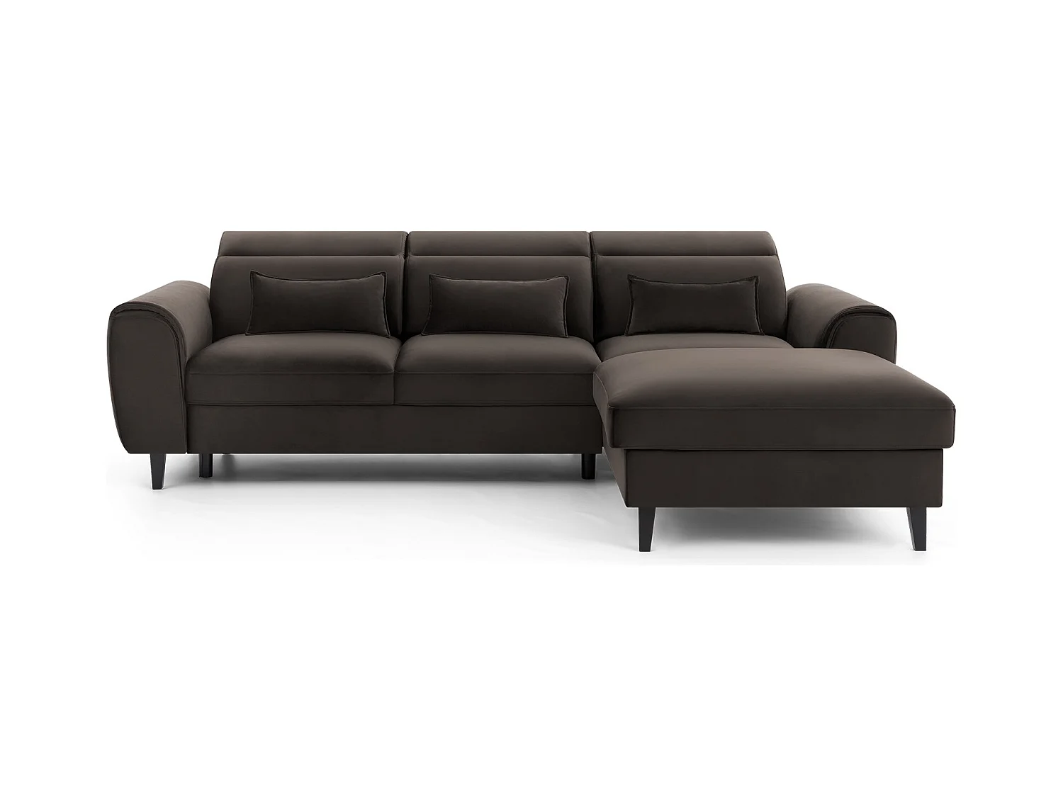 Canapé d'angle convertible velours appuis-tête réglables ASTORIA - Coffre et pieds bois noir-Marron-angle droit