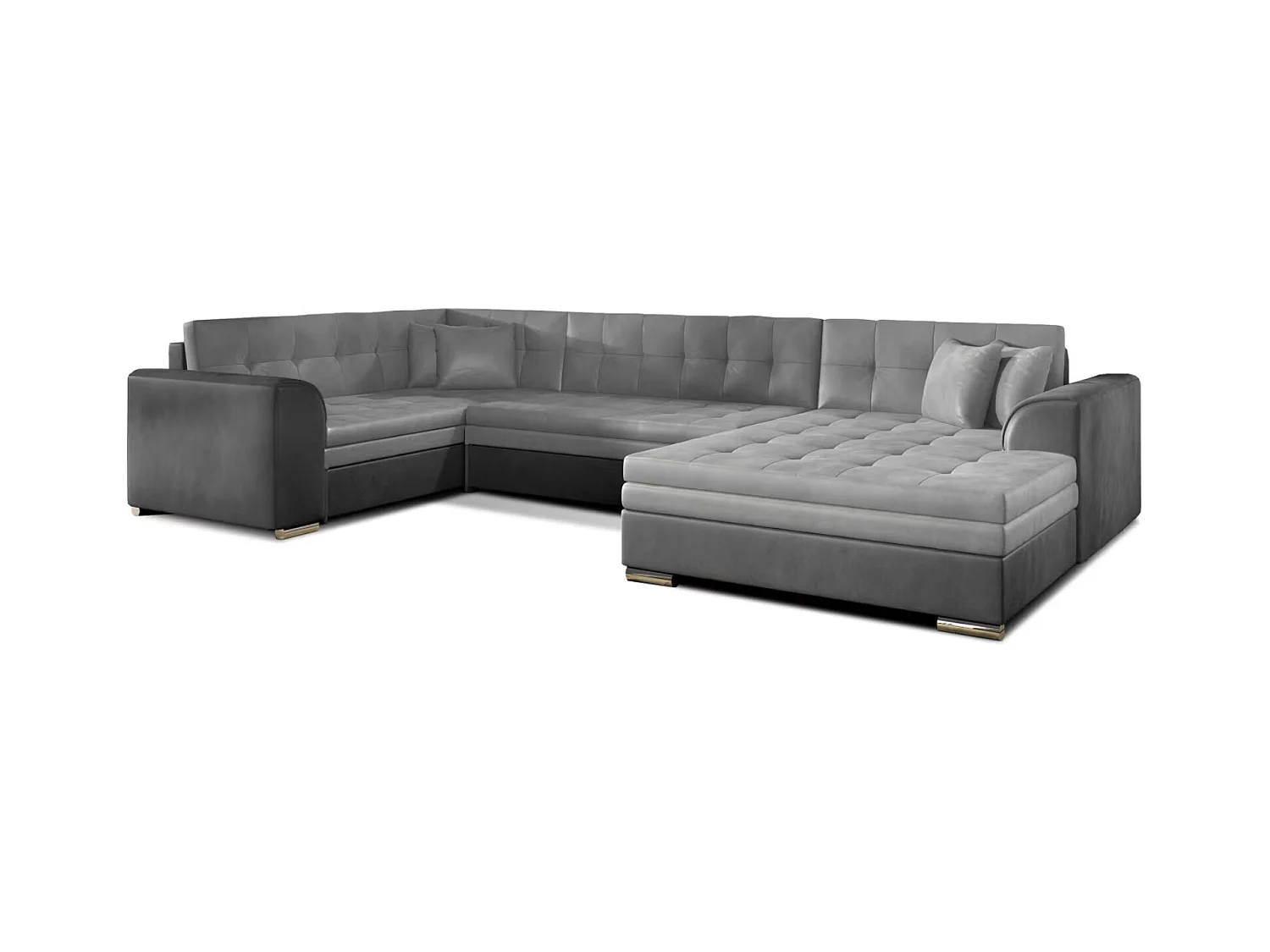 Canapé panoramique convertible DIANO velours-Gris clair/Gris-Méridienne A droite