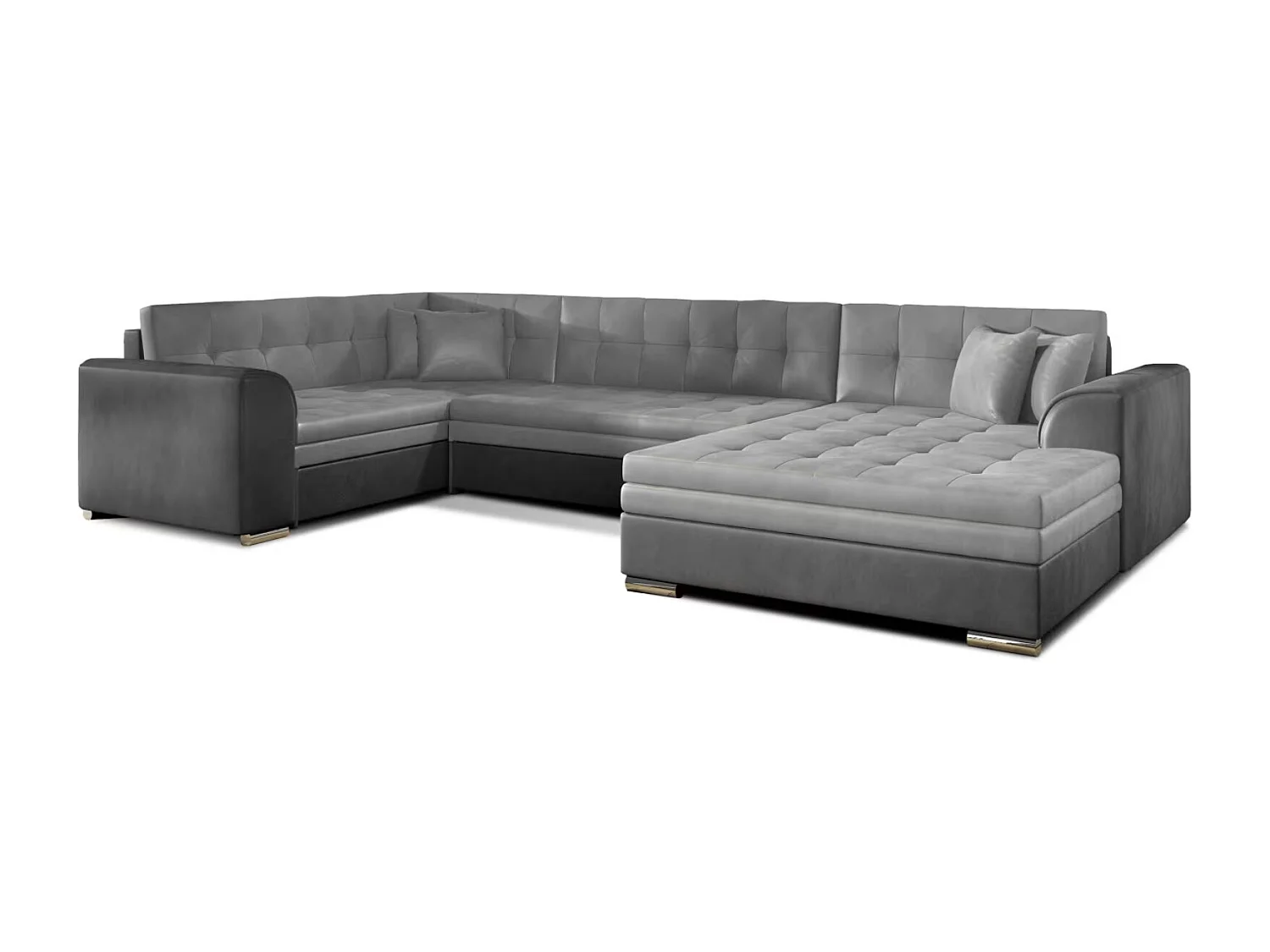 Canapé panoramique convertible DIANO velours-Gris clair/Gris-Méridienne A droite