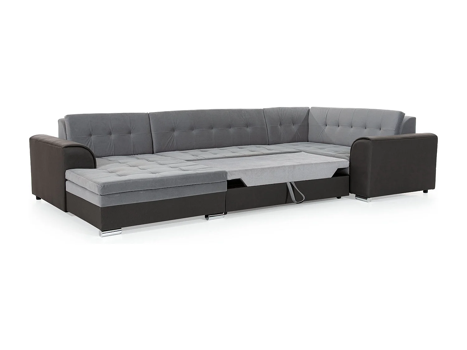 Canapé panoramique convertible DIANO velours-Gris clair/Gris-Méridienne A droite