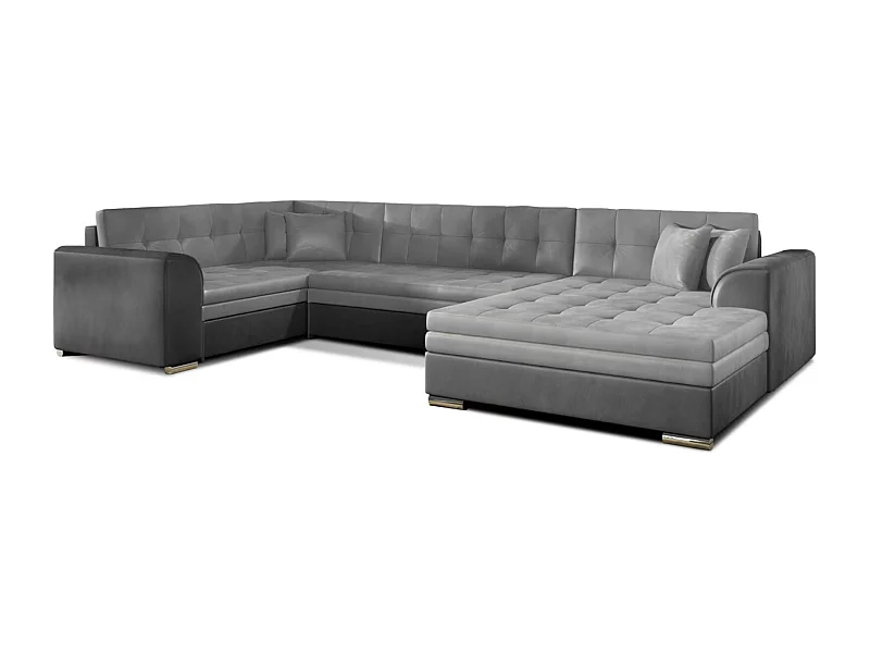 Canapé panoramique convertible DIANO velours-Gris clair/Gris-Méridienne A droite