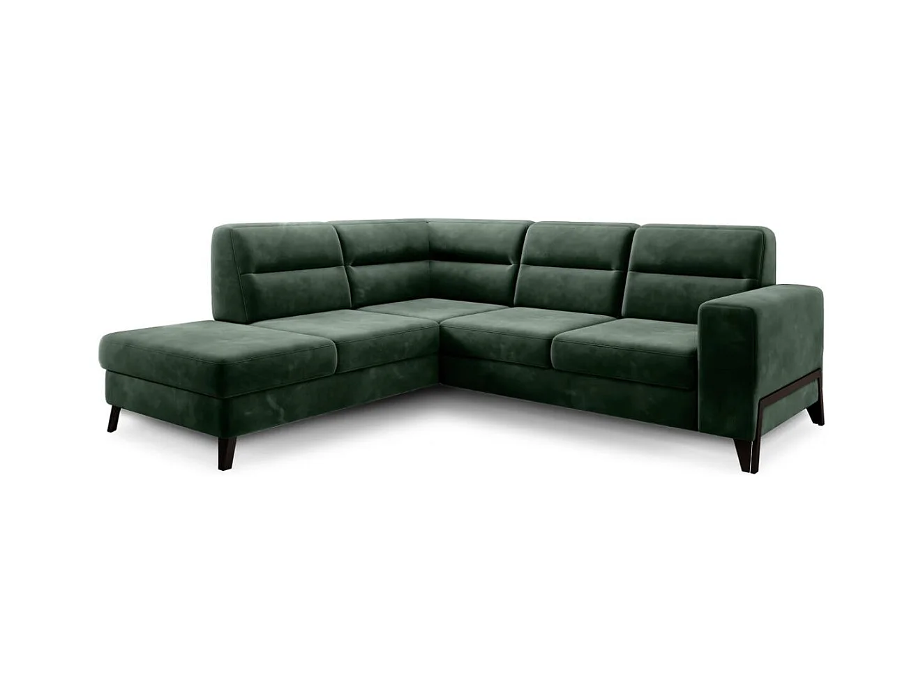 Canapé d'angle convertible tissu KAZAL - Dossiers réglables et pieds acier noir-Vert épinard-angle gauche