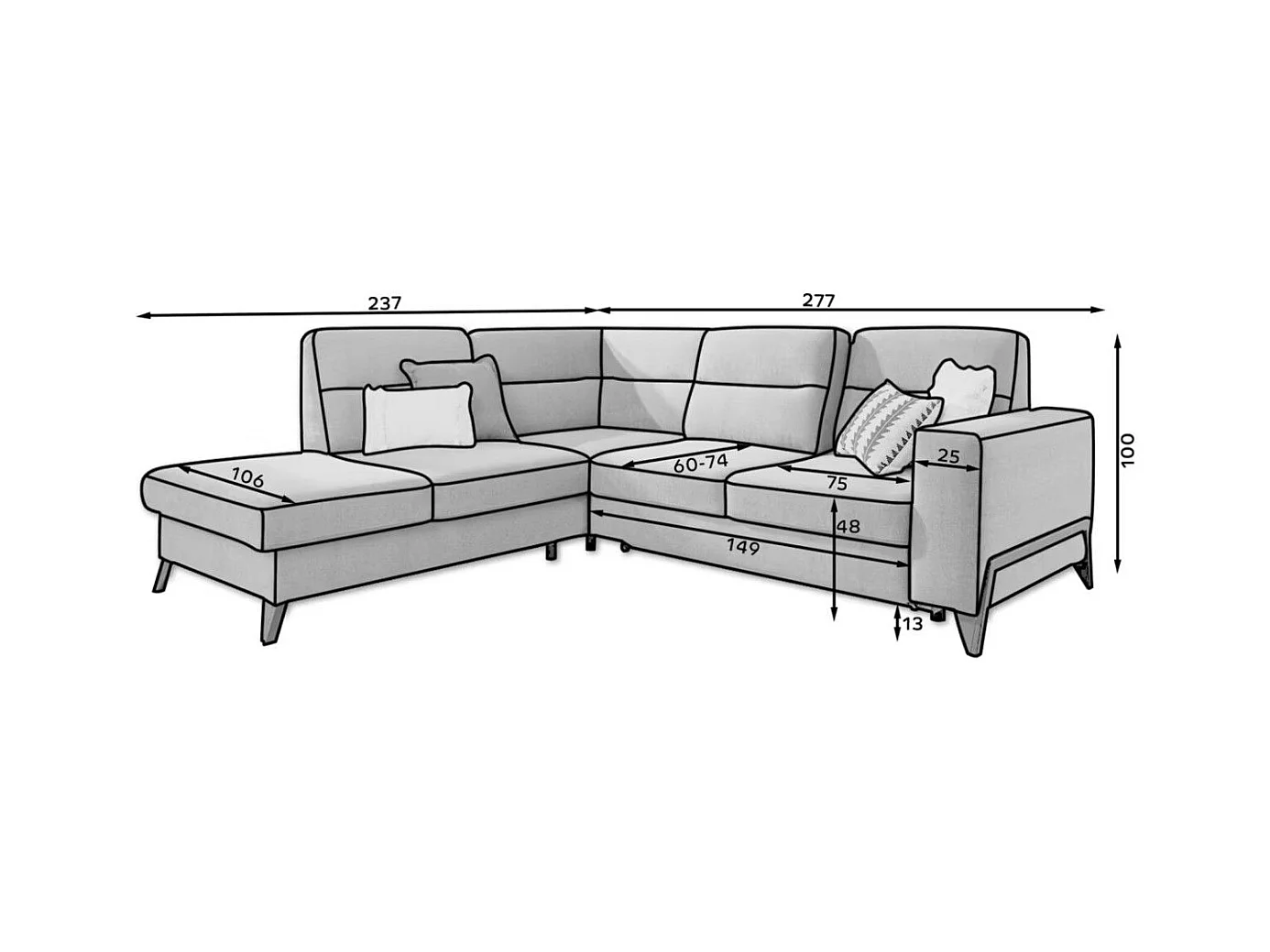 Canapé d'angle convertible tissu KAZAL - Dossiers réglables et pieds acier noir-Vert épinard-angle gauche