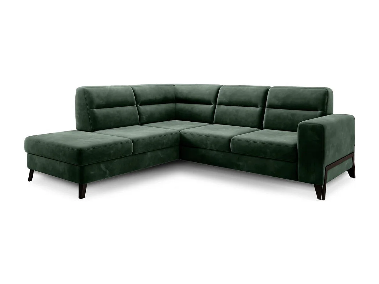 Canapé d'angle convertible tissu KAZAL - Dossiers réglables et pieds acier noir-Vert épinard-angle gauche