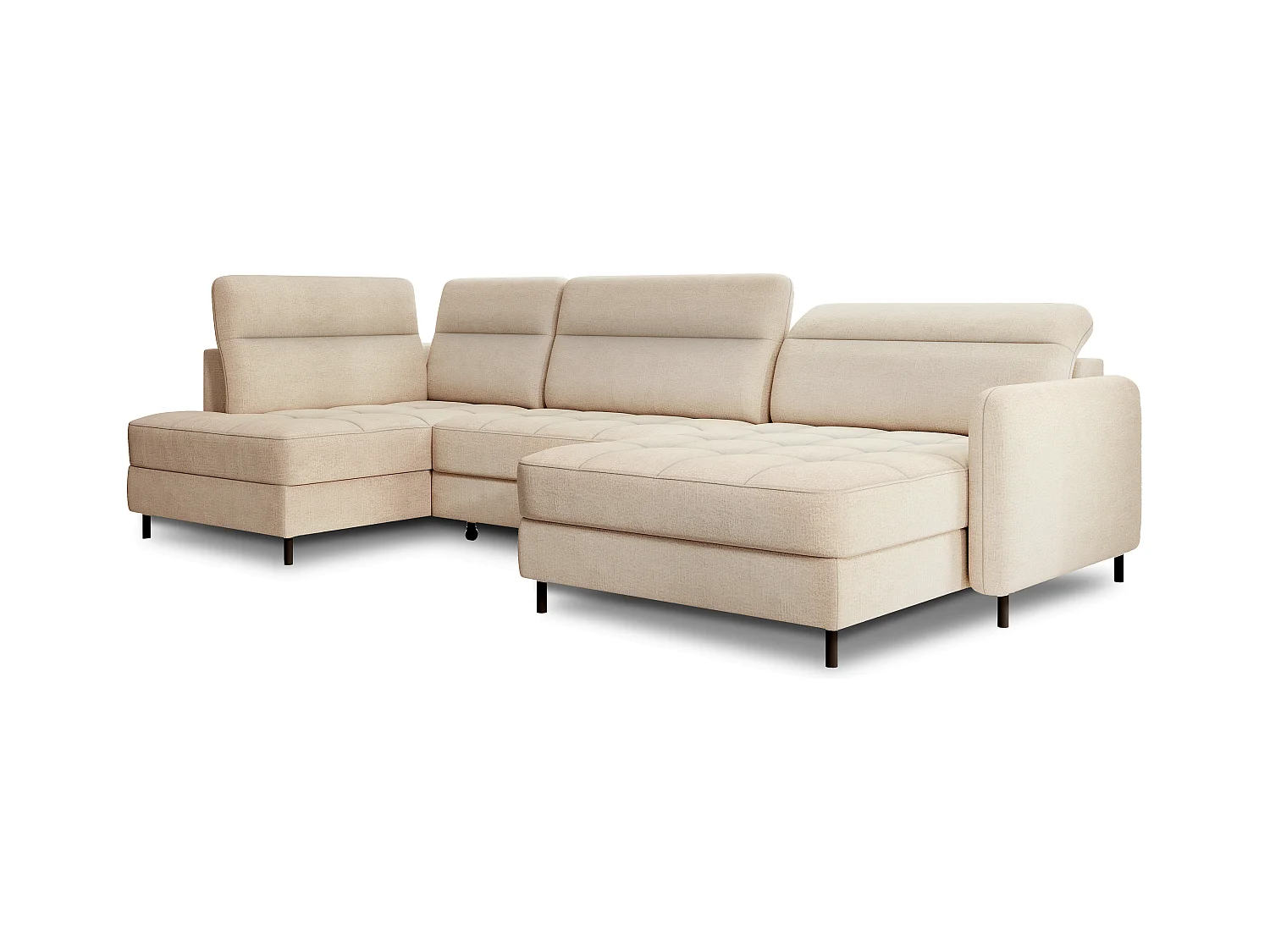 Canapé panoramique convertible BENTO en tissu avec coffre de rangement-Beige clair-angle droit