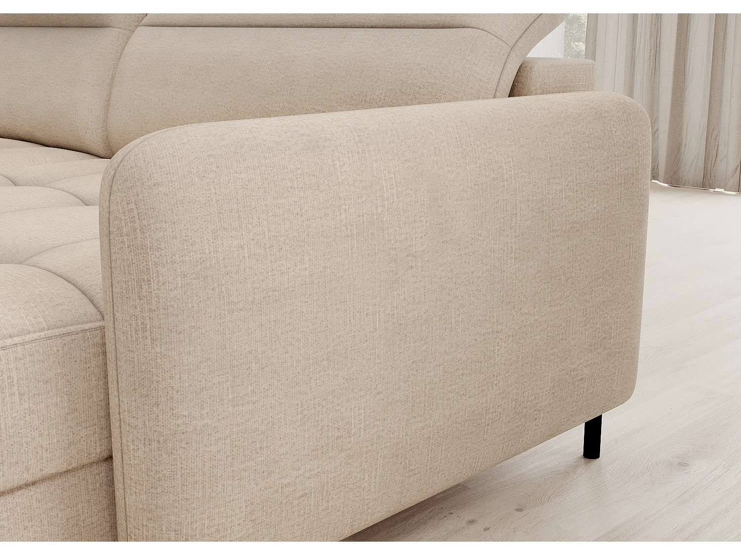 Canapé panoramique convertible BENTO en tissu avec coffre de rangement-Beige clair-angle droit