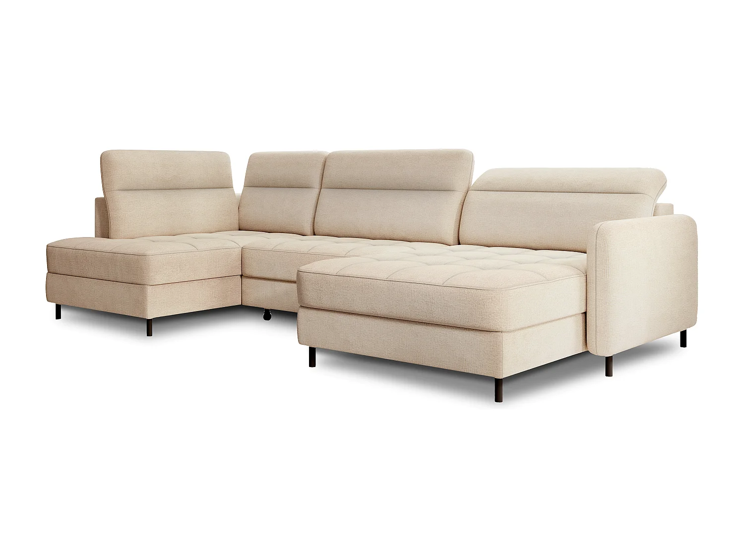 Canapé panoramique convertible BENTO en tissu avec coffre de rangement-Beige clair-angle droit